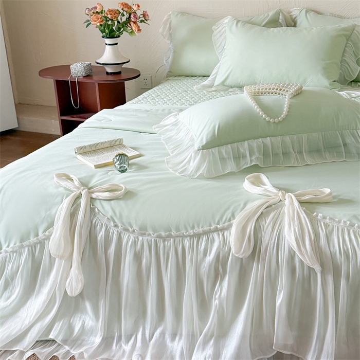 91家纺网 家纺一手货源 找家纺 吾欢心 2026春夏新款高端定制索菲亚夏被四件套空调被床单款床盖款 索菲亚绿-夏被四件套