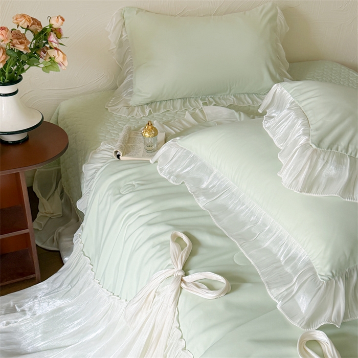 91家纺网 家纺一手货源 找家纺 吾欢心 2026春夏新款高端定制索菲亚夏被四件套空调被床单款床盖款 索菲亚绿-夏被四件套