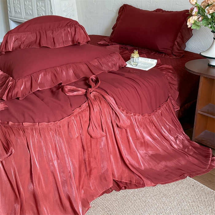 91家纺网 家纺一手货源 找家纺 吾欢心 2026春夏新款高端定制索菲亚夏被四件套空调被床单款床盖款 索菲亚红-夏被四件套