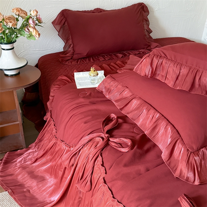 91家纺网 家纺一手货源 找家纺 吾欢心 2026春夏新款高端定制索菲亚夏被四件套空调被床单款床盖款 索菲亚红-夏被四件套