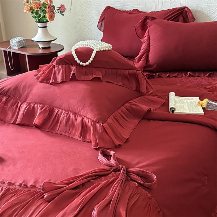 91家纺网 家纺一手货源 找家纺 吾欢心 2026春夏新款高端定制索菲亚夏被四件套空调被床单款床盖款 索菲亚红-夏被四件套