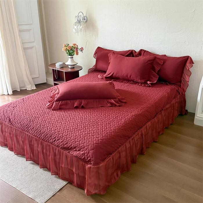 91家纺网 家纺一手货源 找家纺 吾欢心 2026春夏新款高端定制索菲亚夏被四件套空调被床单款床盖款 索菲亚红-夏被四件套