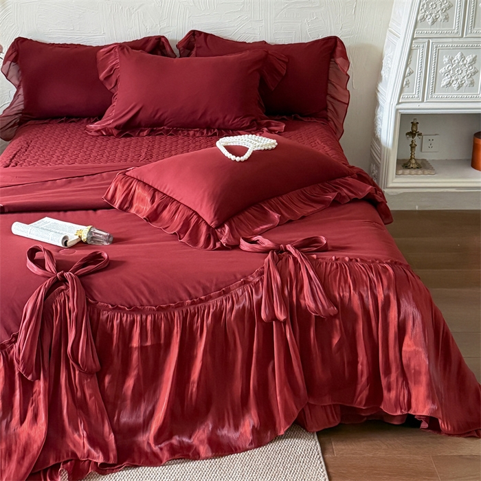 91家纺网 家纺一手货源 找家纺 吾欢心 2026春夏新款高端定制索菲亚夏被四件套空调被床单款床盖款 索菲亚红-夏被四件套