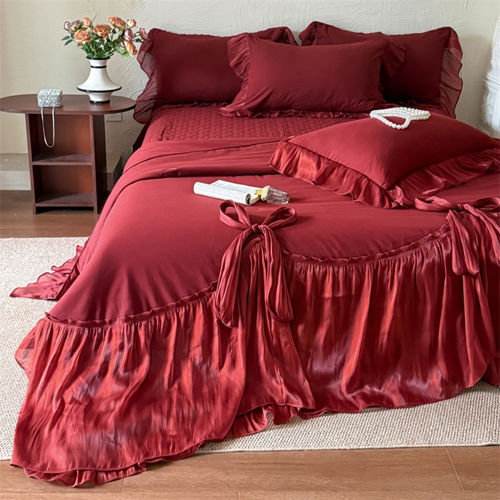 91家纺网 家纺一手货源 找家纺 吾欢心 2026春夏新款高端定制索菲亚夏被四件套空调被床单款床盖款 索菲亚红-夏被四件套