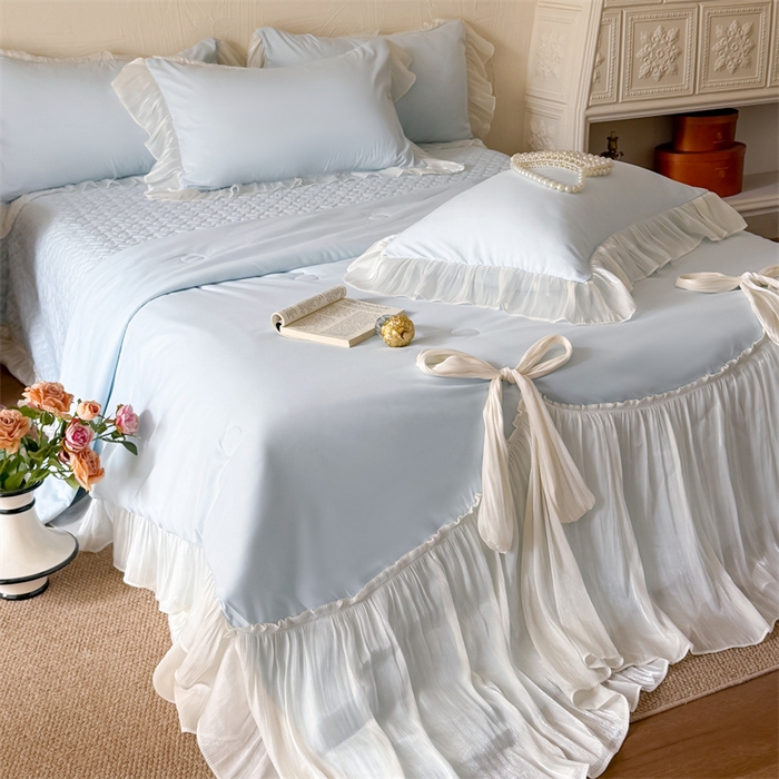 91家纺网 家纺一手货源 找家纺 吾欢心 2026春夏新款高端定制索菲亚夏被四件套空调被床单款床盖款 索菲亚蓝-夏被四件套