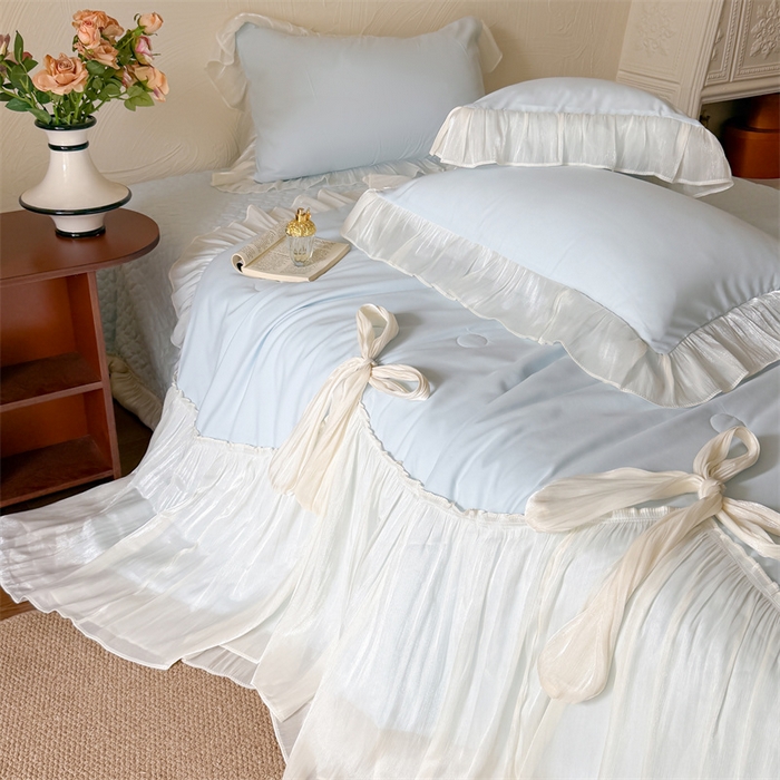 91家纺网 家纺一手货源 找家纺 吾欢心 2026春夏新款高端定制索菲亚夏被四件套空调被床单款床盖款 索菲亚蓝-夏被四件套