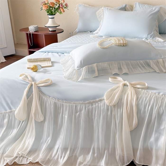 91家纺网 家纺一手货源 找家纺 吾欢心 2026春夏新款高端定制索菲亚夏被四件套空调被床单款床盖款 索菲亚蓝-夏被四件套