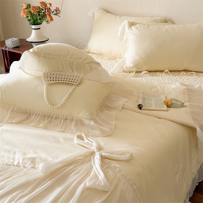 91家纺网 家纺一手货源 找家纺 吾欢心 2026春夏新款高端定制索菲亚夏被四件套空调被床单款床盖款 索菲亚黄-夏被四件套