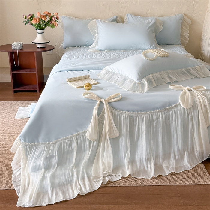 91家纺网 家纺一手货源 找家纺 吾欢心 2026春夏新款高端定制索菲亚夏被四件套空调被床单款床盖款 索菲亚蓝-夏被四件套