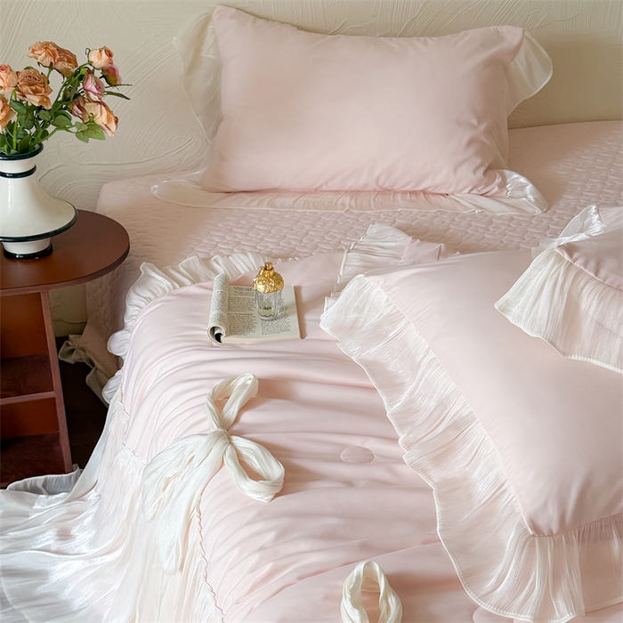 91家纺网 家纺一手货源 找家纺 吾欢心 2026春夏新款高端定制索菲亚夏被四件套空调被床单款床盖款 索菲亚粉-夏被四件套