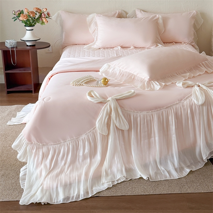 91家纺网 家纺一手货源 找家纺 吾欢心 2026春夏新款高端定制索菲亚夏被四件套空调被床单款床盖款 索菲亚粉-夏被四件套