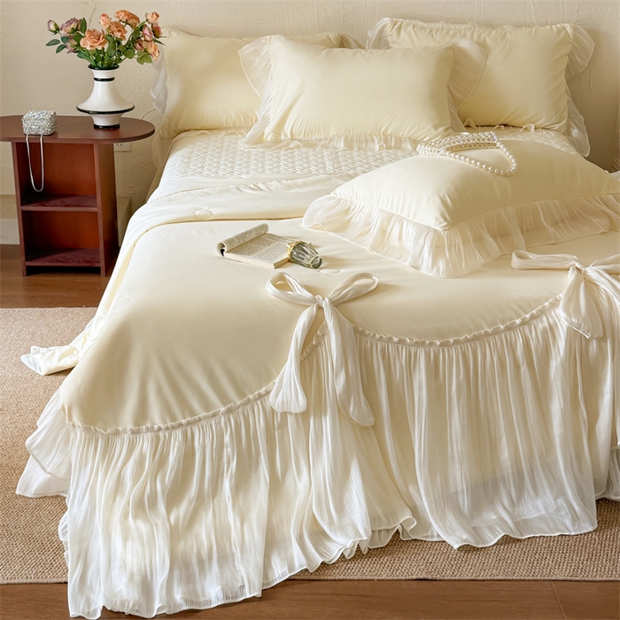 91家纺网 家纺一手货源 找家纺 吾欢心 2026春夏新款高端定制索菲亚夏被四件套空调被床单款床盖款 索菲亚黄-夏被四件套