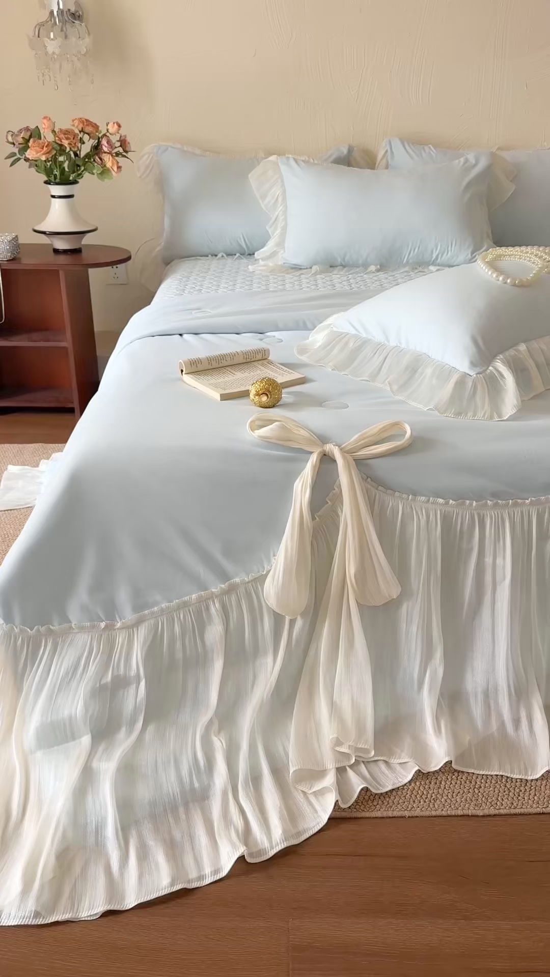 91家纺网 家纺一手货源 找家纺 吾欢心 2026春夏新款高端定制索菲亚夏被四件套空调被床单款床盖款 索菲亚蓝-夏被四件套