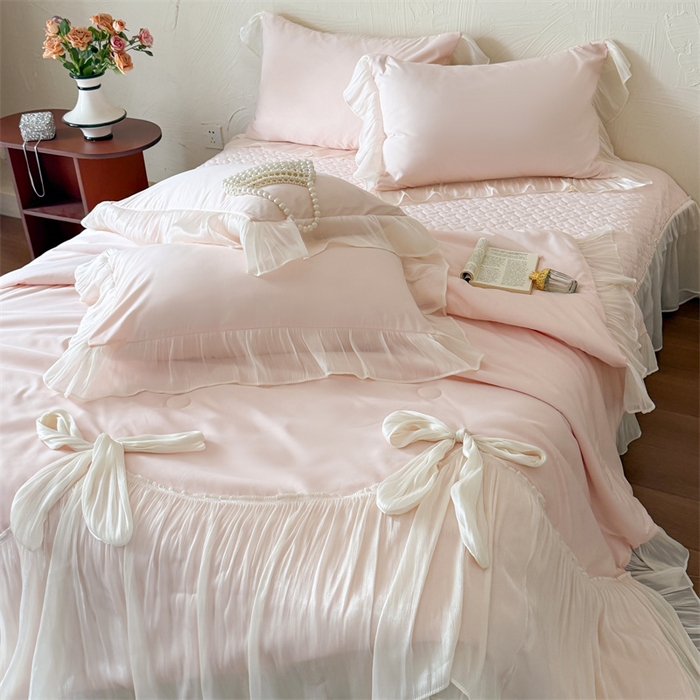 91家纺网 家纺一手货源 找家纺 吾欢心 2026春夏新款高端定制索菲亚夏被四件套空调被床单款床盖款 索菲亚粉-夏被四件套