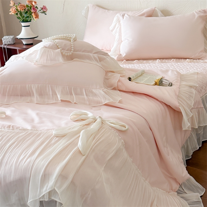 91家纺网 家纺一手货源 找家纺 吾欢心 2026春夏新款高端定制索菲亚夏被四件套空调被床单款床盖款 索菲亚粉-夏被四件套