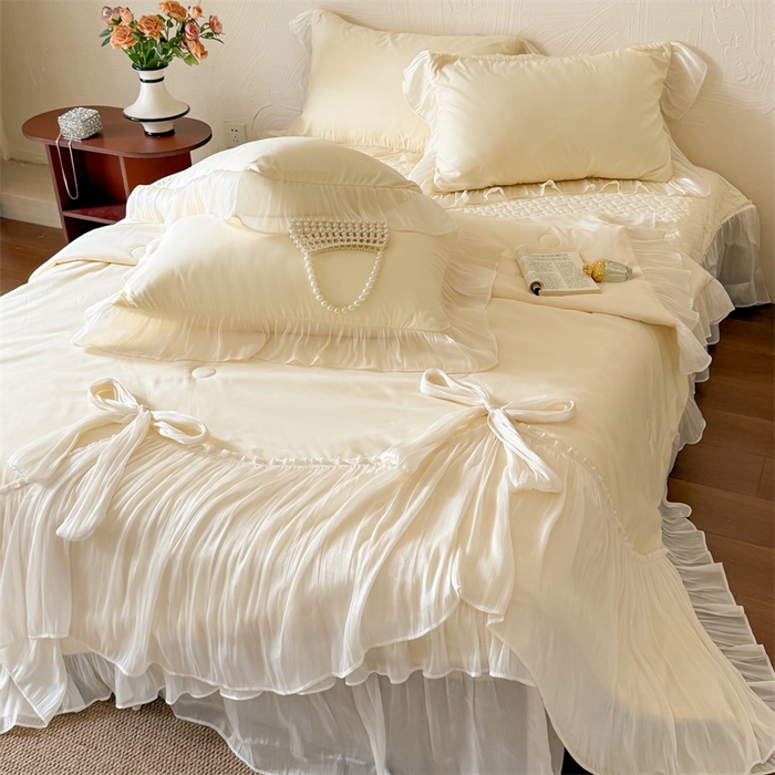 91家纺网 家纺一手货源 找家纺 吾欢心 2026春夏新款高端定制索菲亚夏被四件套空调被床单款床盖款 索菲亚黄-夏被四件套