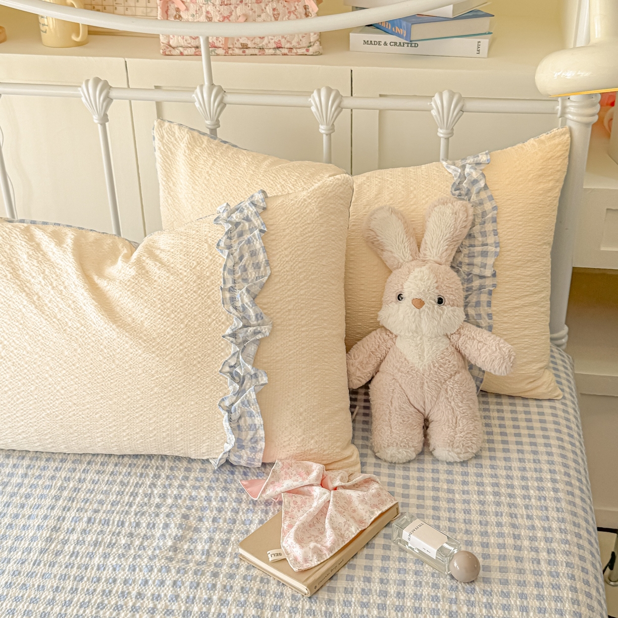 91家纺网 家纺一手货源 找家纺 瑞禾家纺（原阿亮） 2026新款提花泡芙面蝴蝶结花边韩剧女主感单夏被夏被夏凉被空调被四件套-奶油泡芙 夏被奶油泡芙-海盐蓝波点