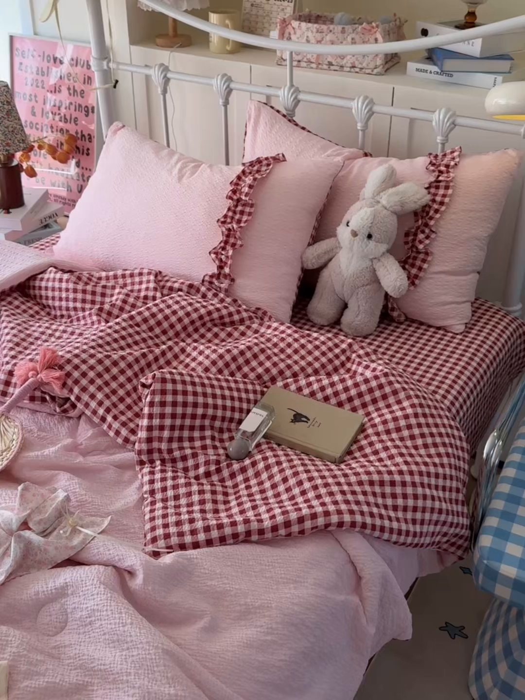 91家纺网 家纺一手货源 找家纺 瑞禾家纺（原阿亮） 2026新款提花泡芙面蝴蝶结花边韩剧女主感单夏被夏被夏凉被空调被四件套-奶油泡芙 夏被奶油泡芙-奶红波点