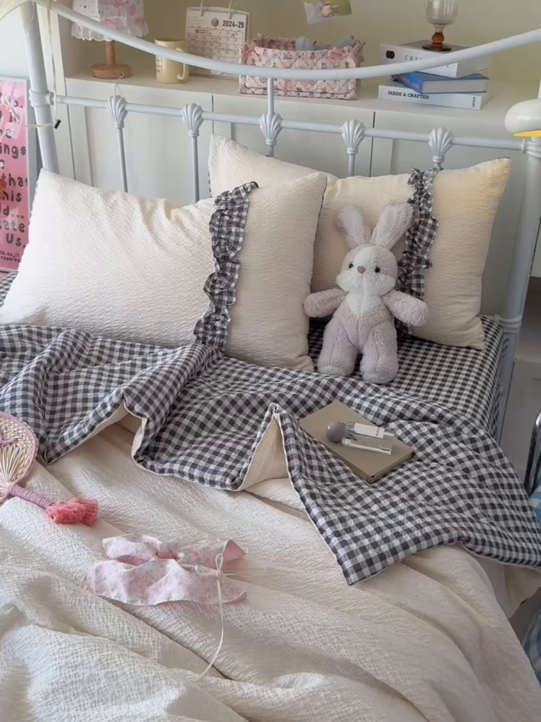 91家纺网 家纺一手货源 找家纺 瑞禾家纺（原阿亮） 2026新款提花泡芙面蝴蝶结花边韩剧女主感单夏被夏被夏凉被空调被四件套-奶油泡芙 夏被奶油泡芙-奶灰波点