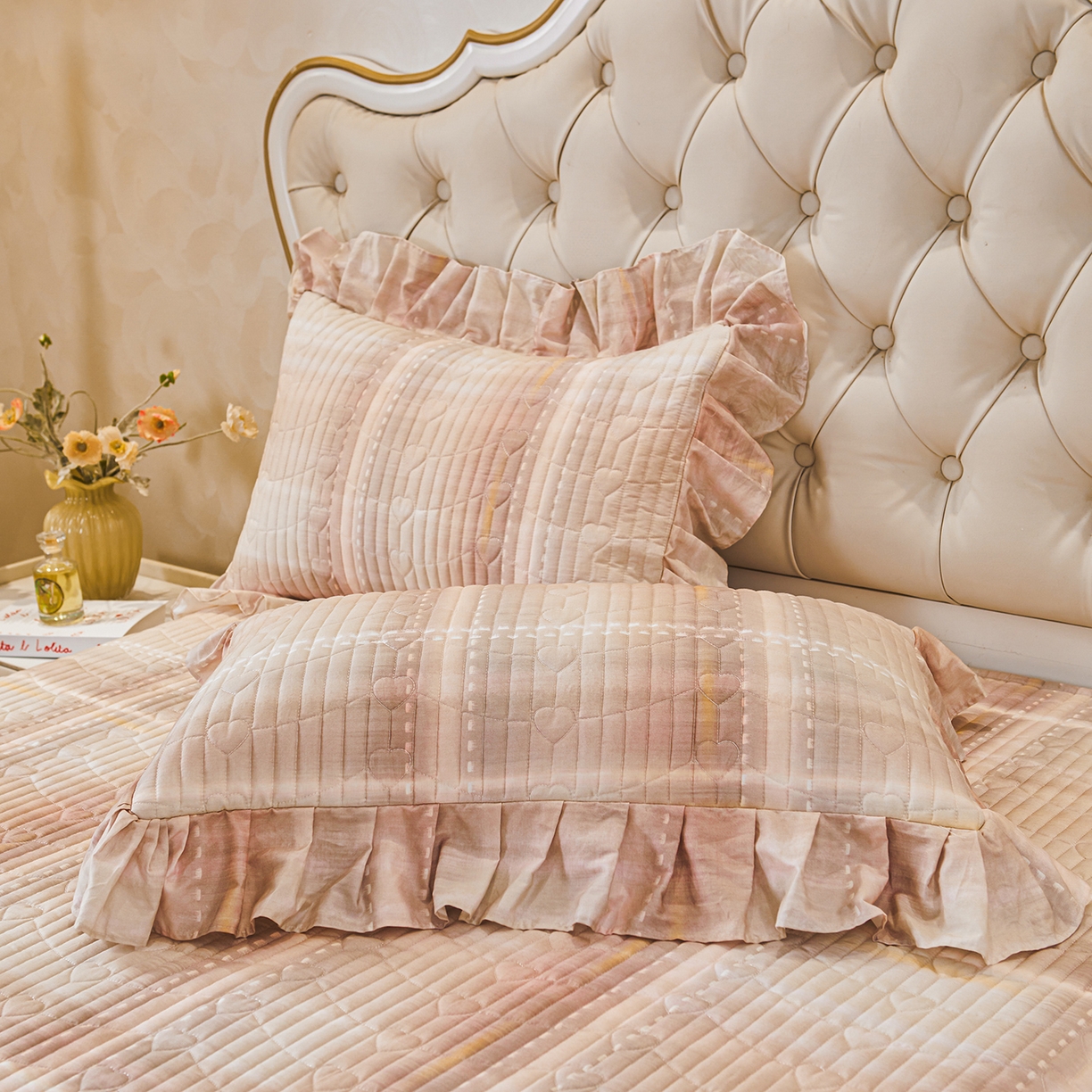 91家纺网 家纺一手货源 找家纺 宜凡家纺 2026新款全棉数码印花夏被床盖四件套①号系列 光之羽 粉