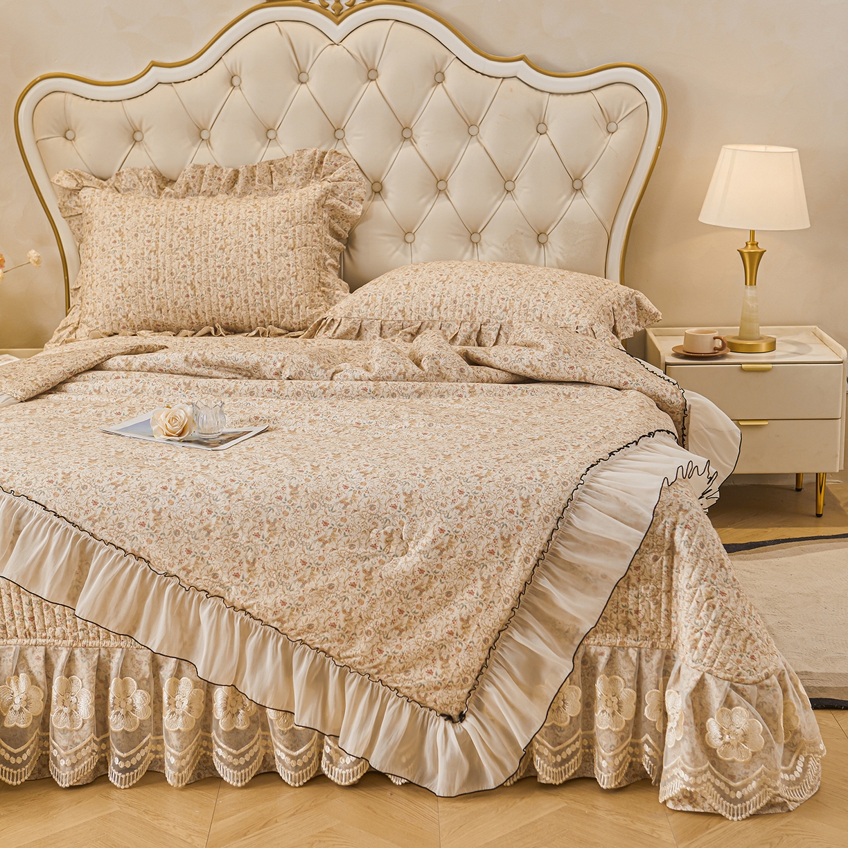 91家纺网 家纺一手货源 找家纺 宜凡家纺 2026新款全棉数码印花夏被床盖四件套①号系列 云卷