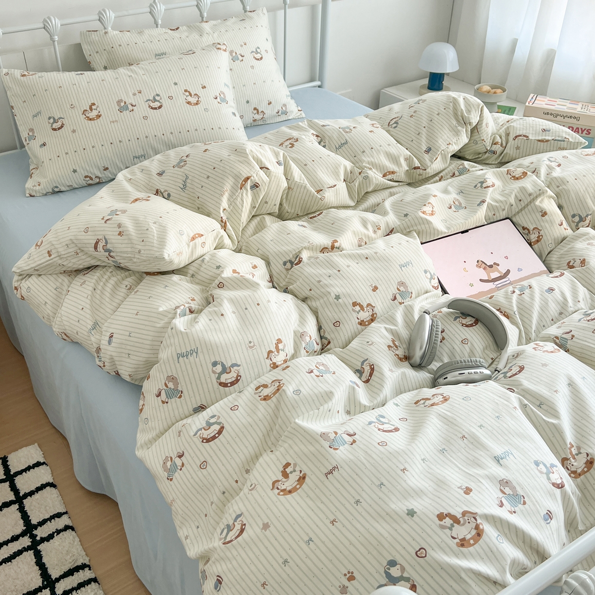 91家纺网 家纺一手货源 找家纺 （总）早晨家纺 2026新款INS减龄可爱风卡通40支全棉纯棉色织水洗棉四件套