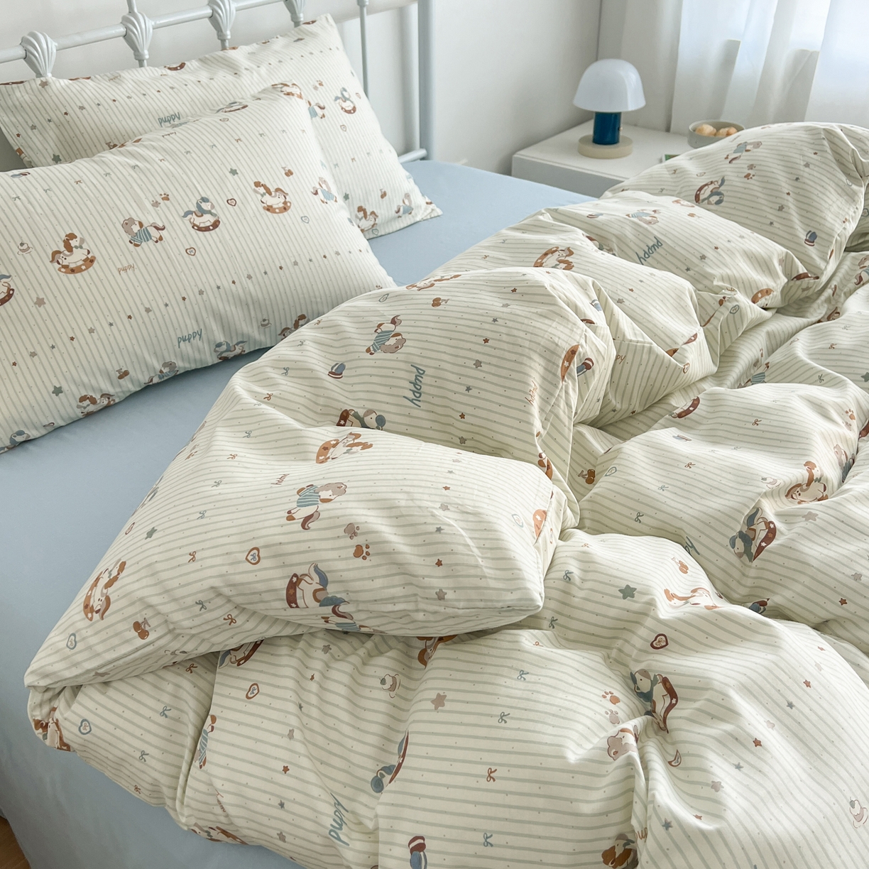 91家纺网 家纺一手货源 找家纺 （总）早晨家纺 2026新款INS减龄可爱风卡通40支全棉纯棉色织水洗棉四件套