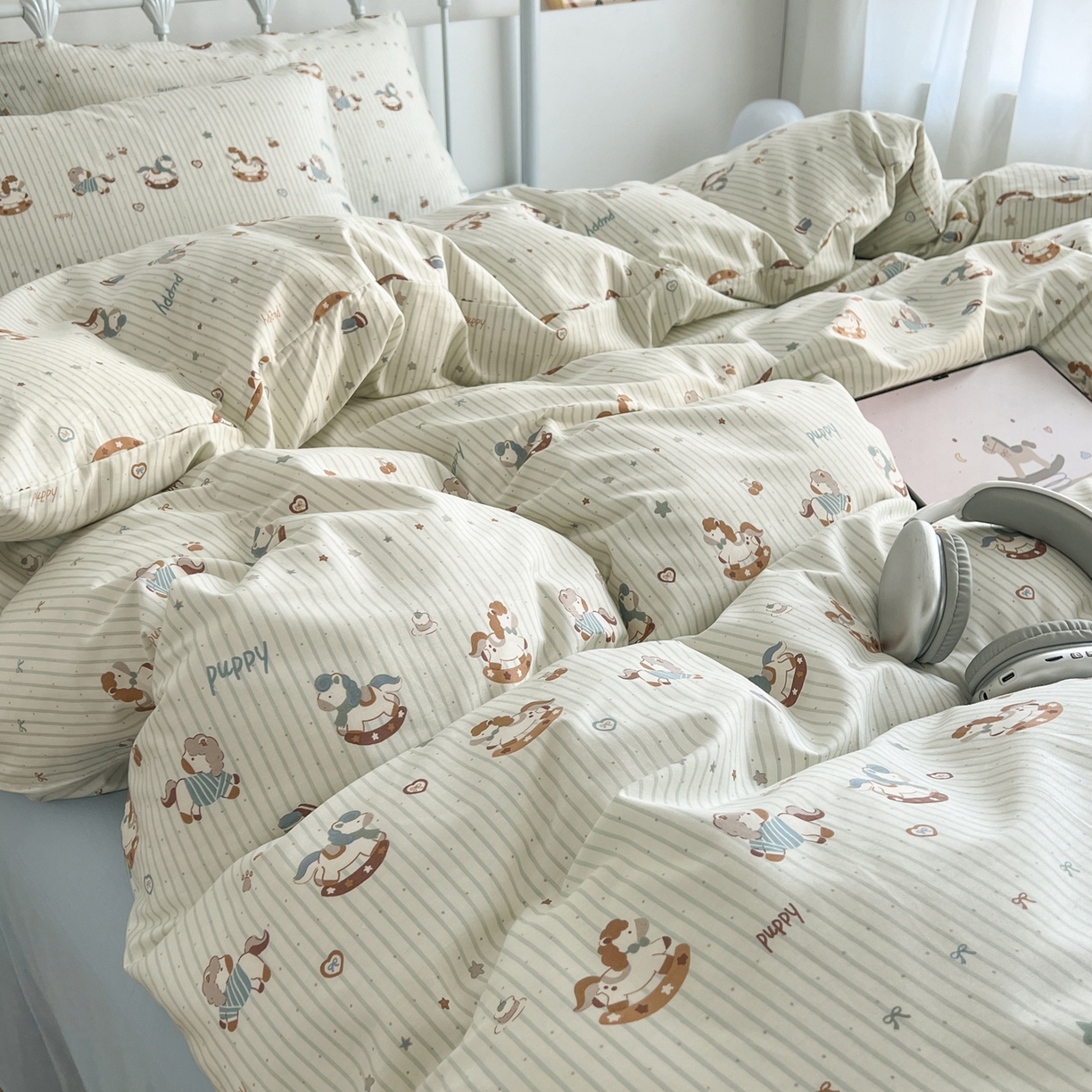 91家纺网 家纺一手货源 找家纺 （总）早晨家纺 2026新款INS减龄可爱风卡通40支全棉纯棉色织水洗棉四件套