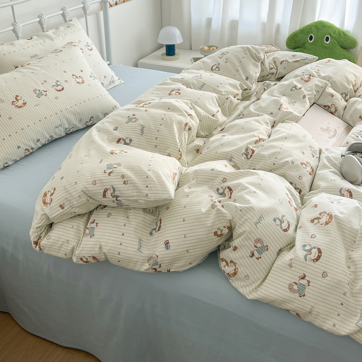 91家纺网 家纺一手货源 找家纺 （总）早晨家纺 2026新款INS减龄可爱风卡通40支全棉纯棉色织水洗棉四件套