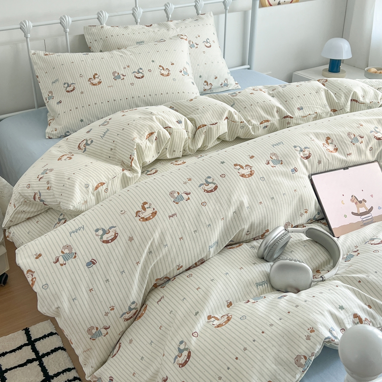 91家纺网 家纺一手货源 找家纺 （总）早晨家纺 2026新款INS减龄可爱风卡通40支全棉纯棉色织水洗棉四件套