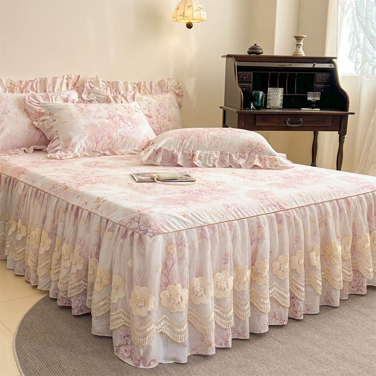 91家纺网 家纺一手货源 找家纺 （总） 宜凡家纺 2026新款全棉数码印花单层床裙三四件套①号系列三件套