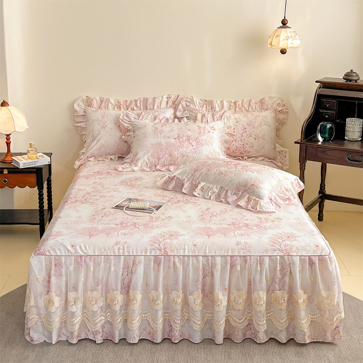 91家纺网 家纺一手货源 找家纺 （总） 宜凡家纺 2026新款全棉数码印花单层床裙三四件套①号系列三件套