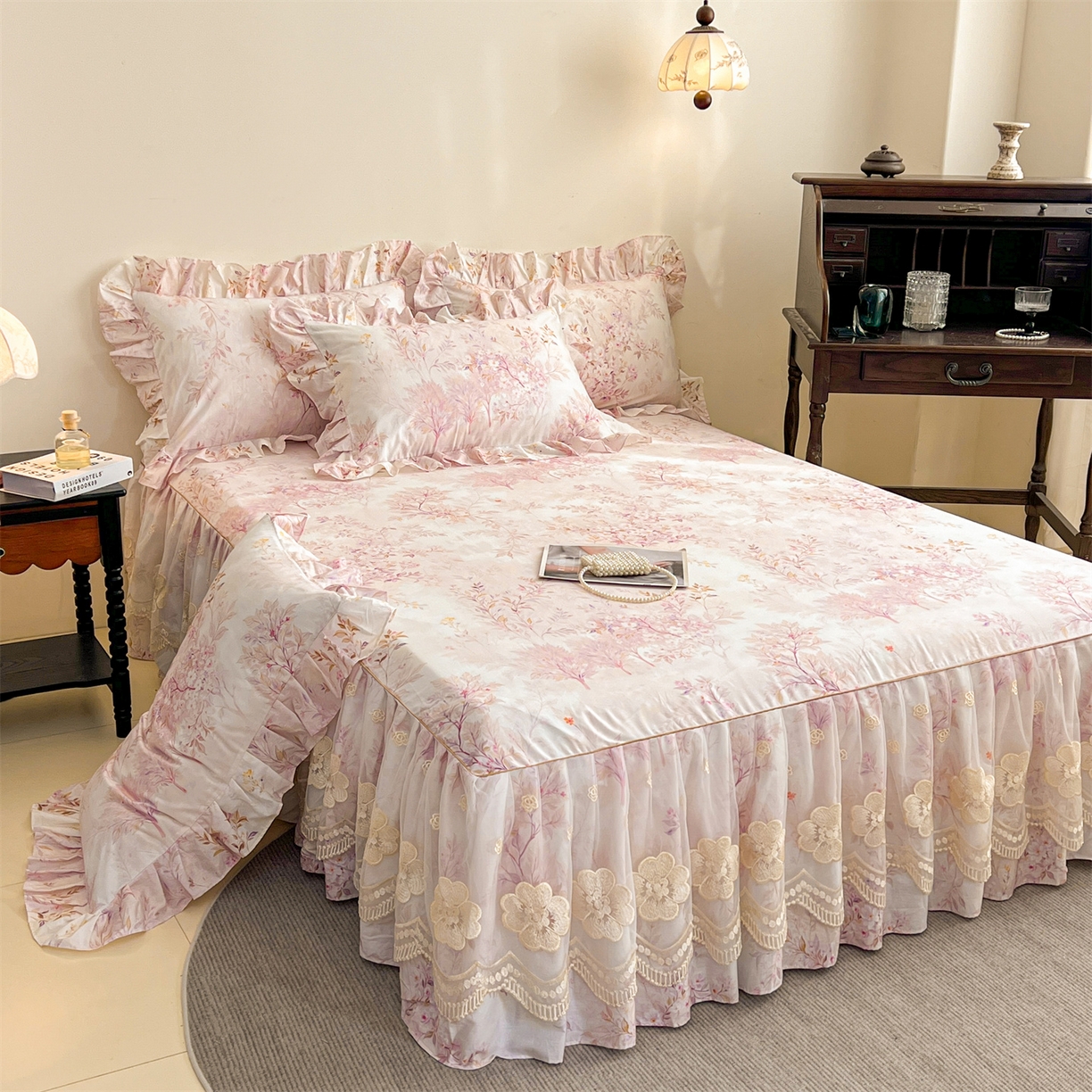 91家纺网 家纺一手货源 找家纺 （总） 宜凡家纺 2026新款全棉数码印花单层床裙三四件套①号系列三件套