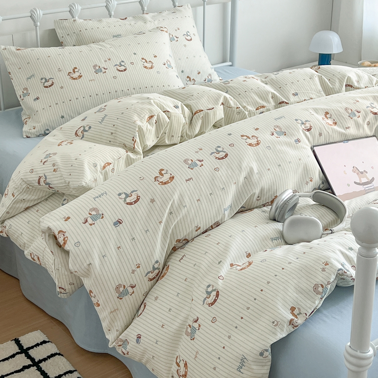 91家纺网 家纺一手货源 找家纺 （总）早晨家纺 2026新款INS减龄可爱风卡通40支全棉纯棉色织水洗棉四件套