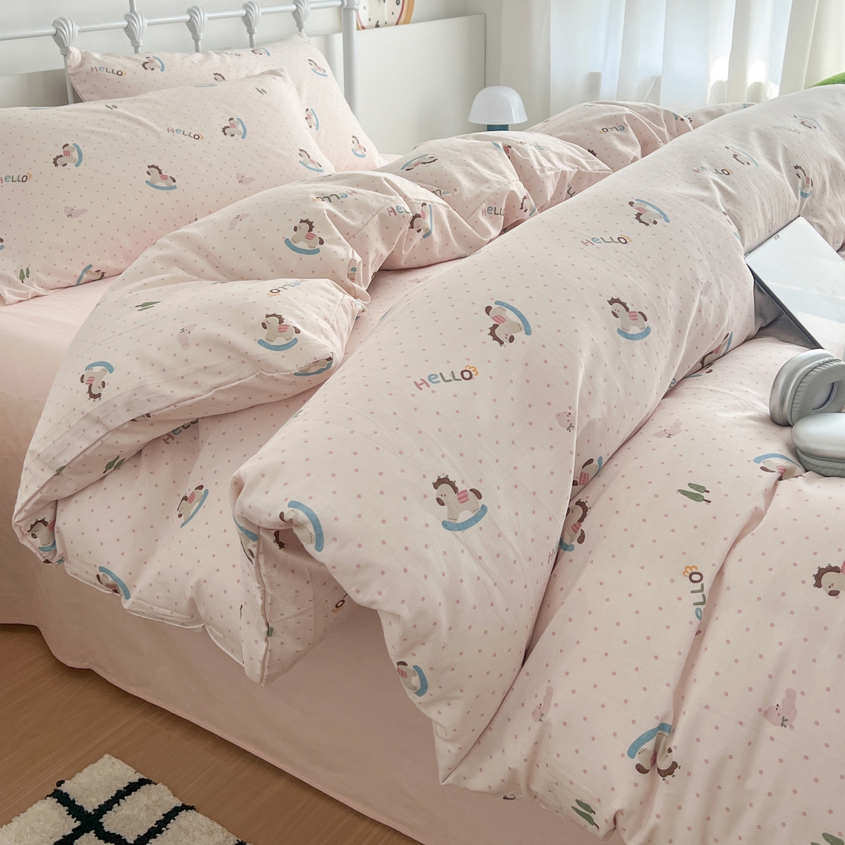 91家纺网 家纺一手货源 找家纺 （总）早晨家纺 2026新款INS减龄可爱风卡通40支全棉纯棉色织水洗棉四件套