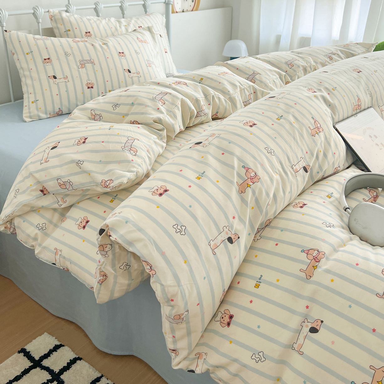 91家纺网 家纺一手货源 找家纺 （总）早晨家纺 2026新款INS减龄可爱风卡通40支全棉纯棉色织水洗棉四件套