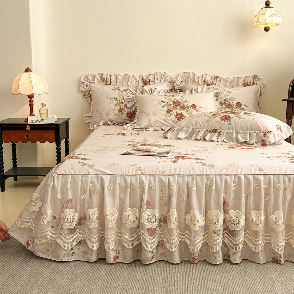 91家纺网 家纺一手货源 找家纺  宜凡家纺 2026新款全棉数码印花单层床裙三四件套①号系列三件套 云栀