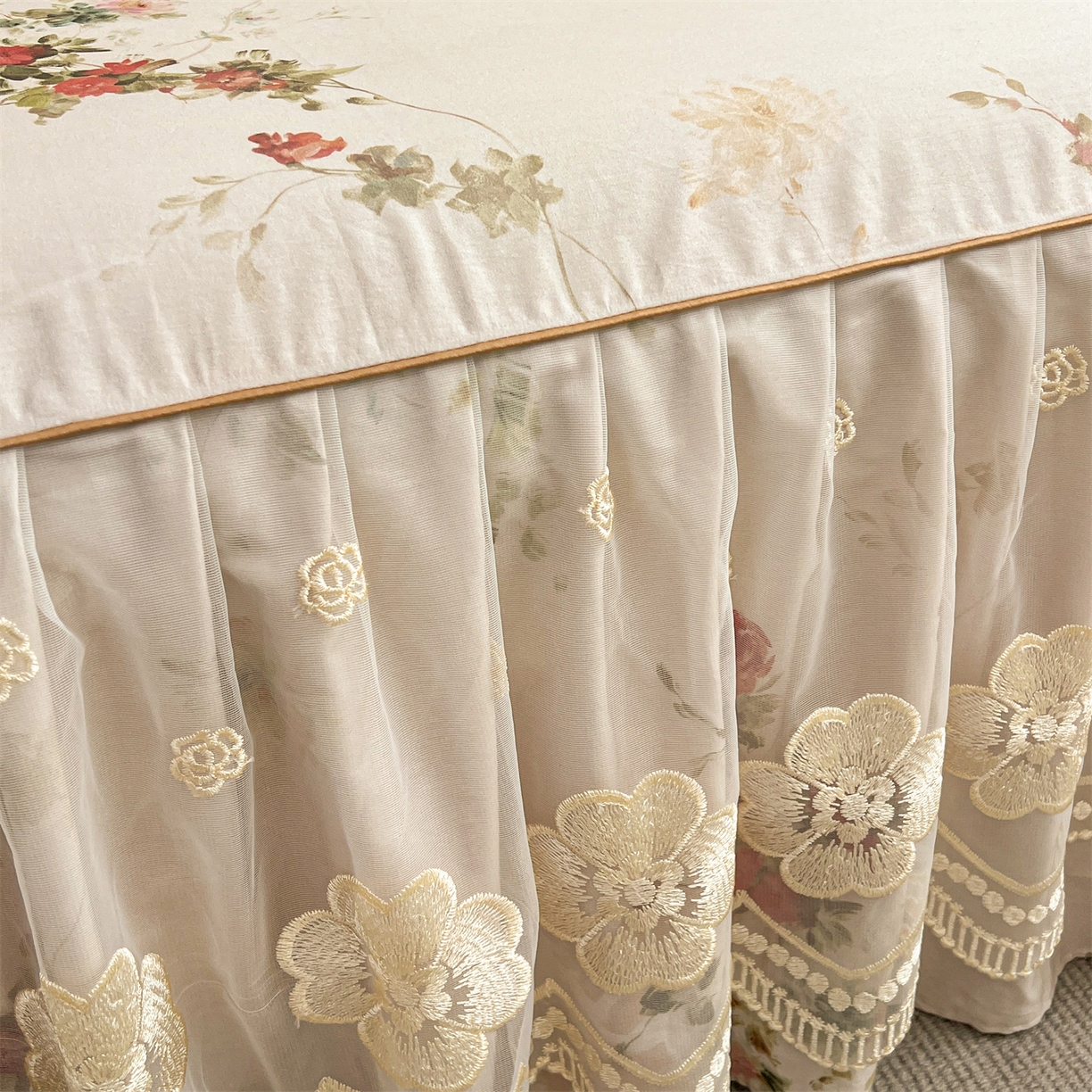 91家纺网 家纺一手货源 找家纺  宜凡家纺 2026新款全棉数码印花单层床裙三四件套①号系列三件套 云栀