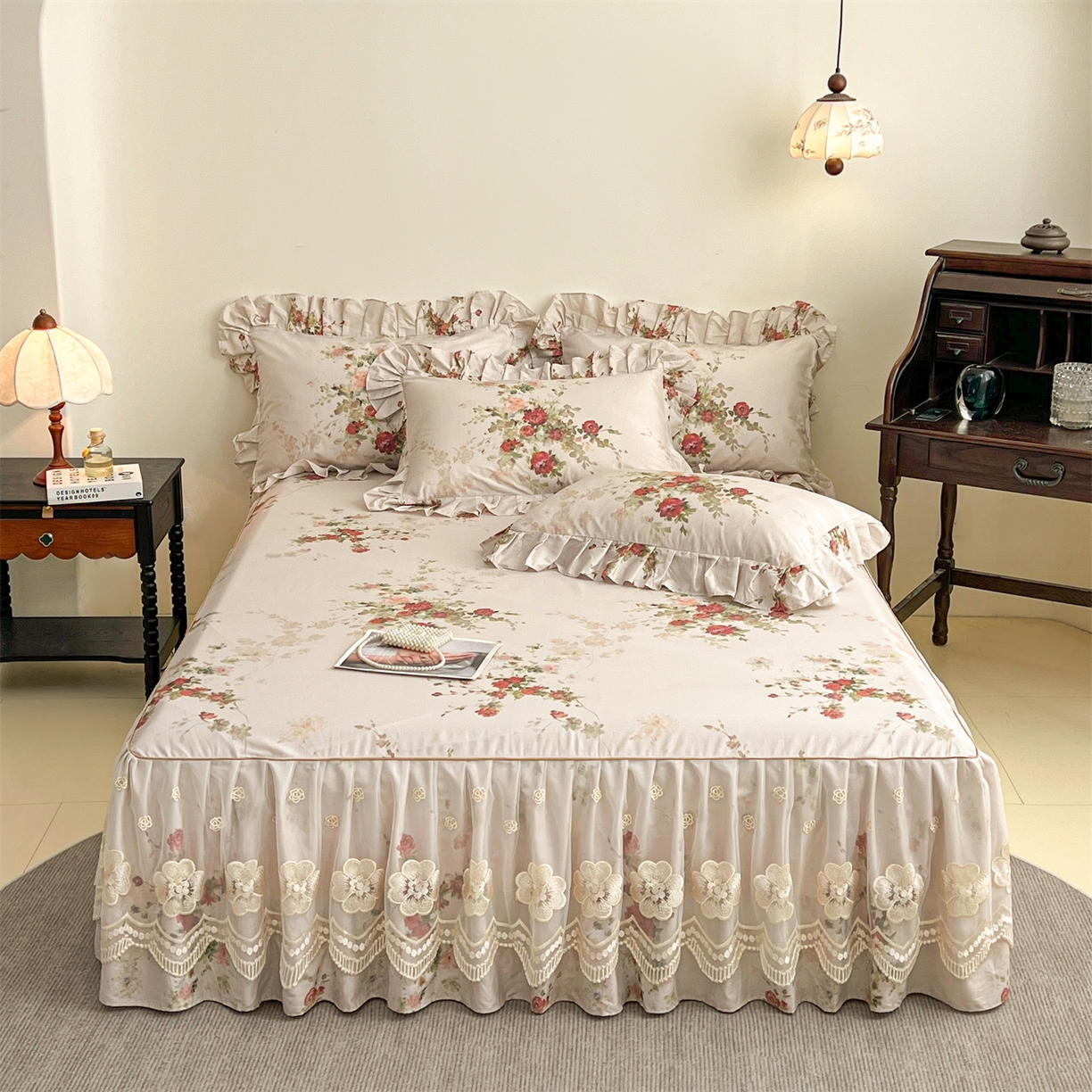 91家纺网 家纺一手货源 找家纺  宜凡家纺 2026新款全棉数码印花单层床裙三四件套①号系列三件套 云栀