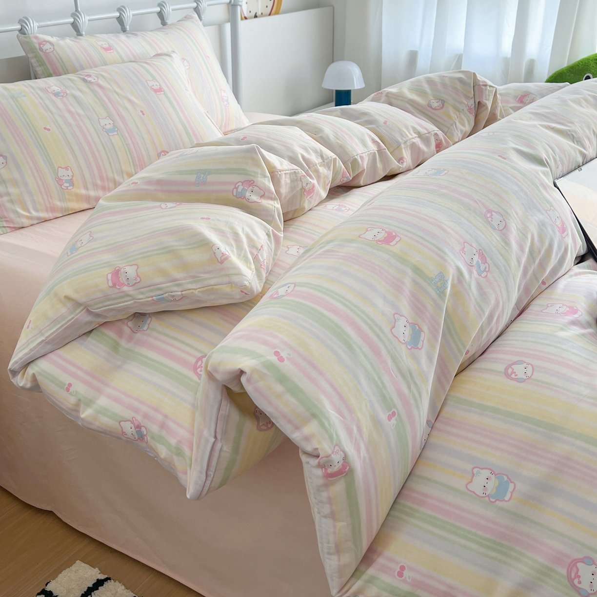 91家纺网 家纺一手货源 找家纺 （总）早晨家纺 2026新款INS减龄可爱风卡通40支全棉纯棉色织水洗棉四件套