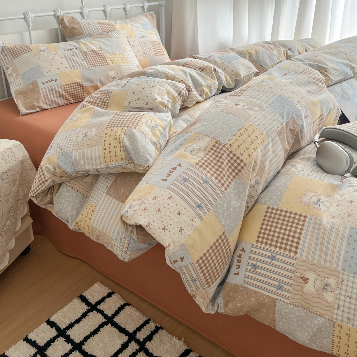 91家纺网 家纺一手货源 找家纺 （总）早晨家纺 2026新款INS减龄可爱风卡通40支全棉纯棉色织水洗棉四件套