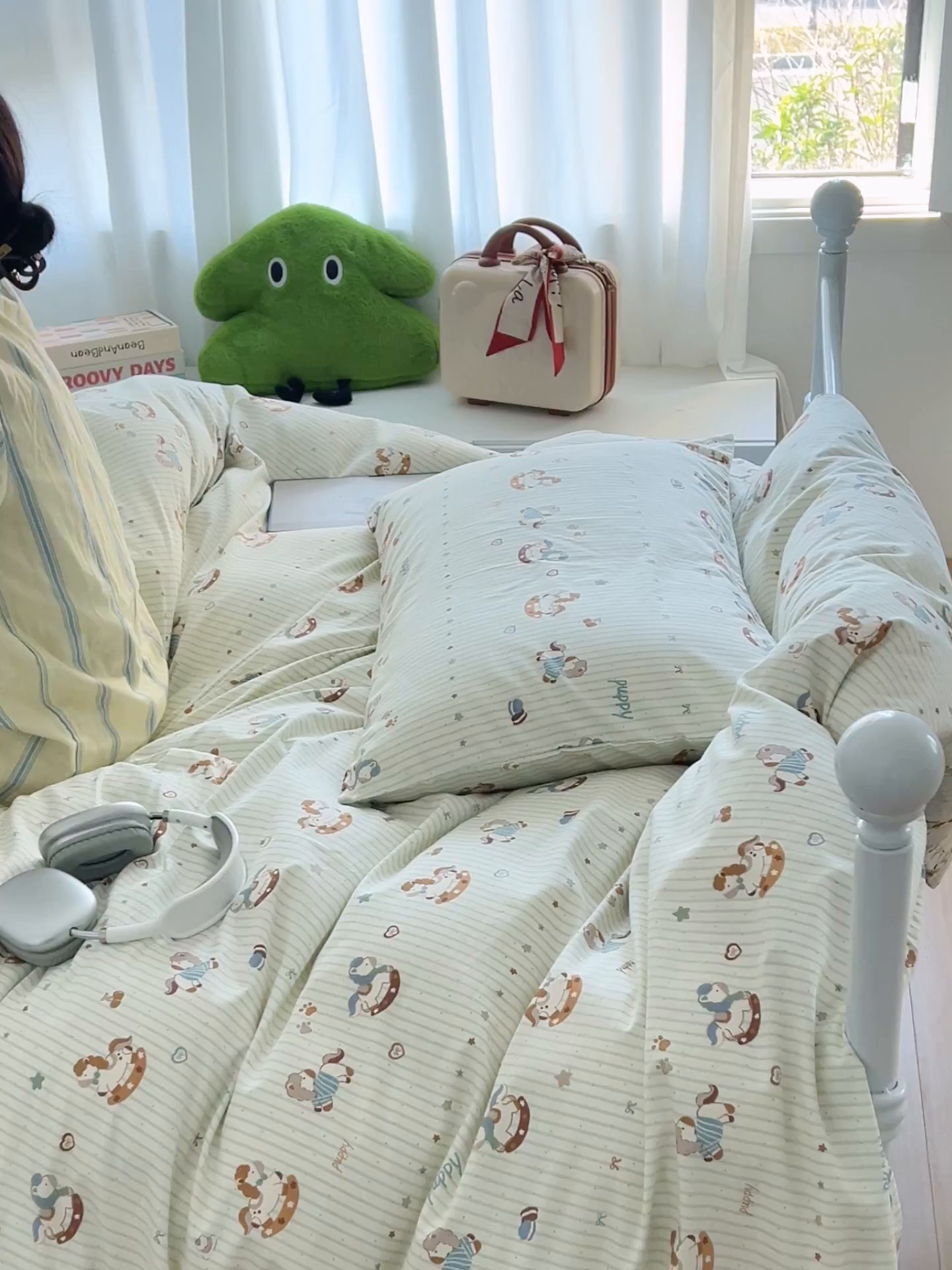 91家纺网 家纺一手货源 找家纺 早晨家纺 2026新款INS减龄可爱风卡通40支全棉纯棉色织水洗棉四件套 春日木马记