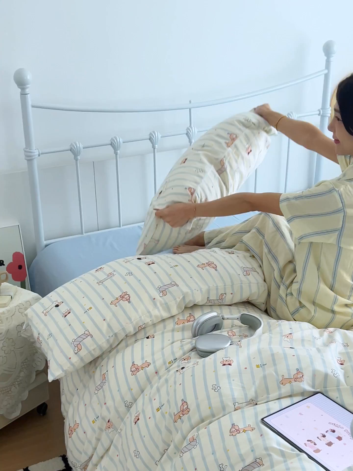 91家纺网 家纺一手货源 找家纺 早晨家纺 2026新款INS减龄可爱风卡通40支全棉纯棉色织水洗棉四件套 趣味狗