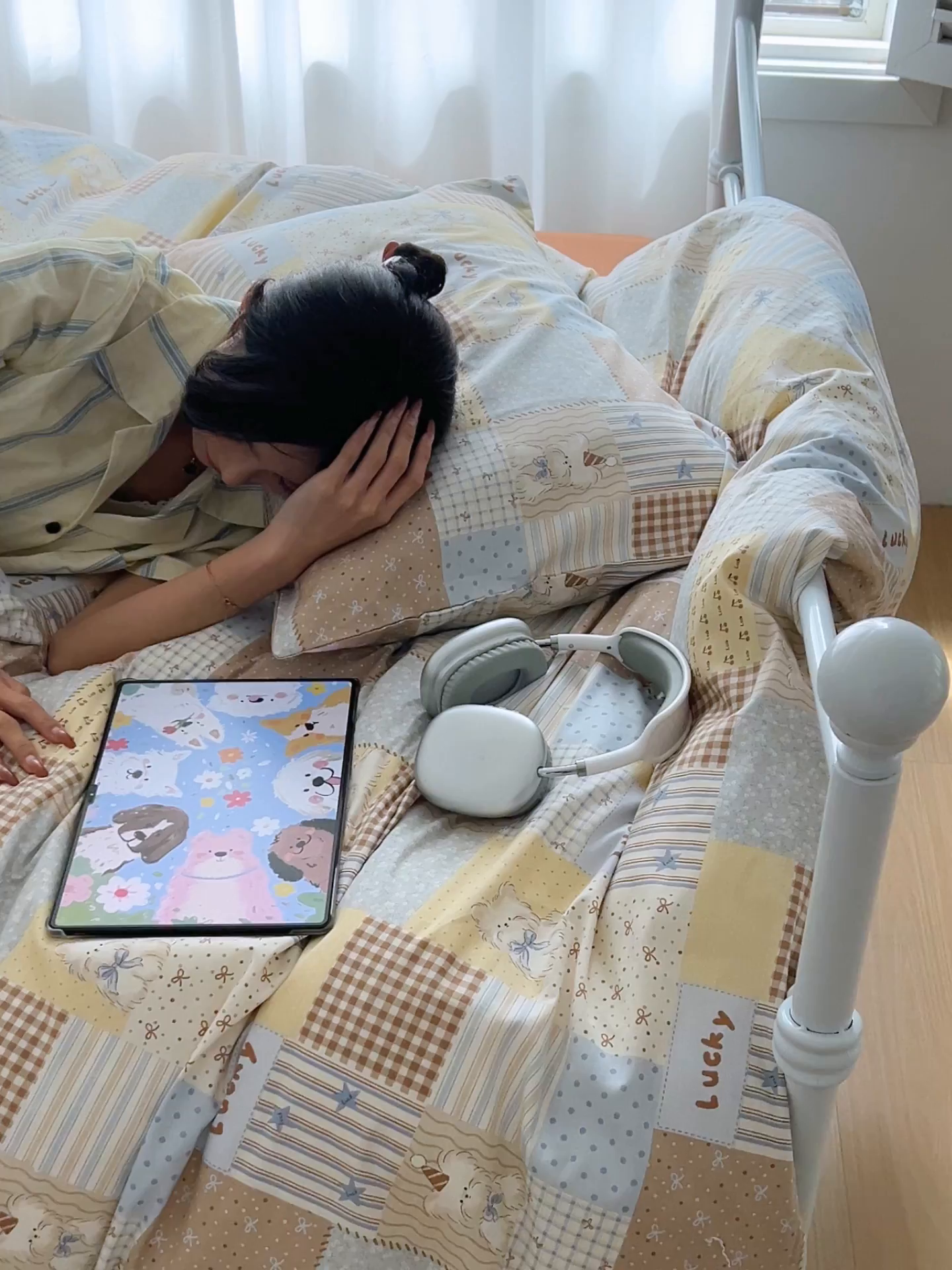 91家纺网 家纺一手货源 找家纺 早晨家纺 2026新款INS减龄可爱风卡通40支全棉纯棉色织水洗棉四件套 汪星人乐园