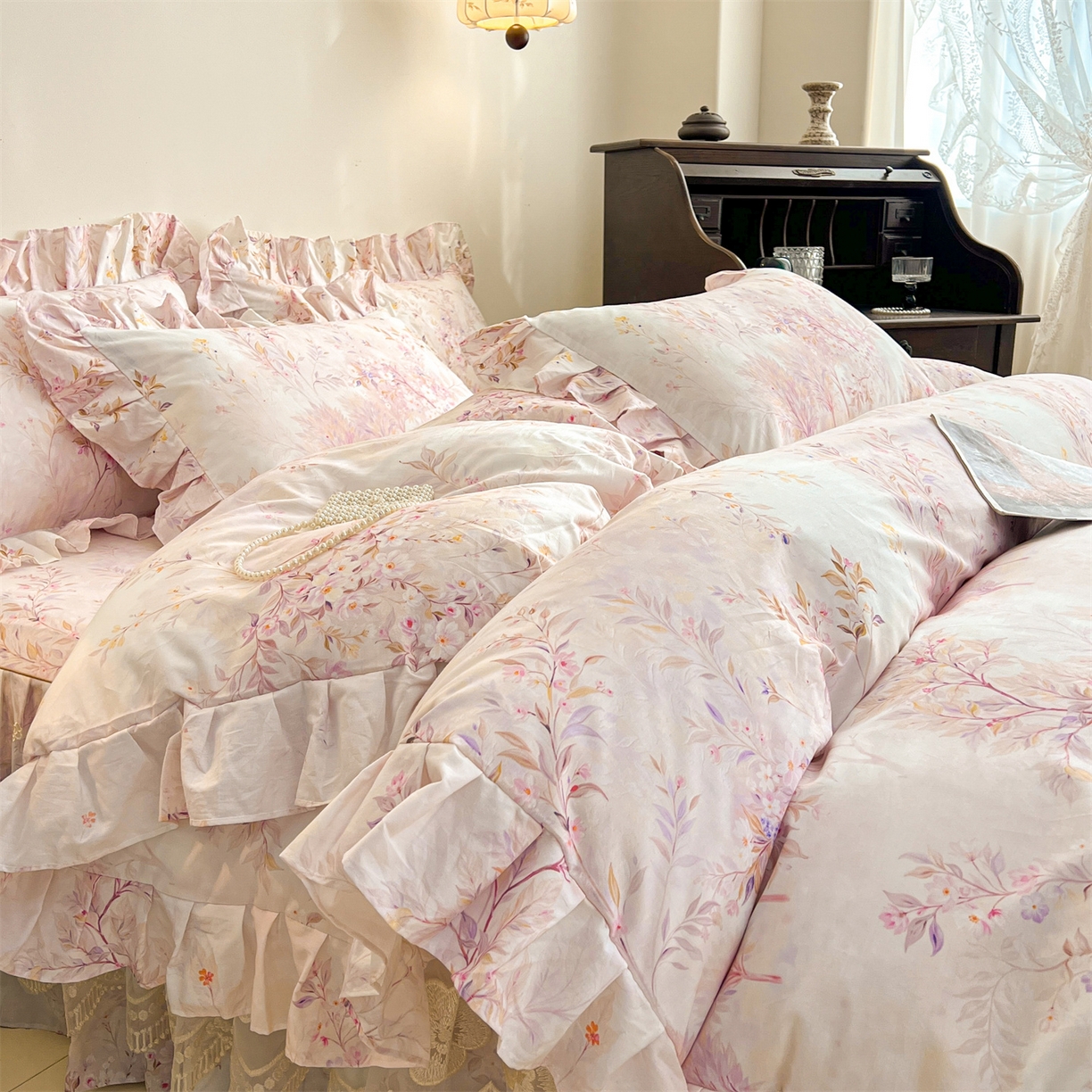 91家纺网 家纺一手货源 找家纺 （总）宜凡家纺 2026新款全棉数码印花单层床裙三四件套①号系列四件套