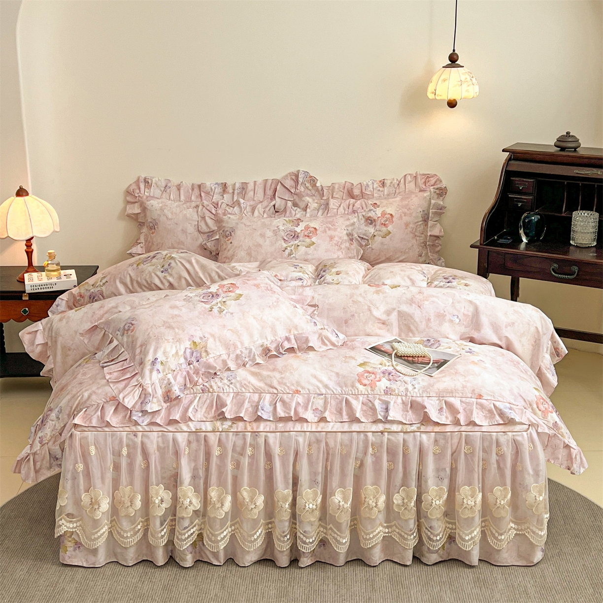 91家纺网 家纺一手货源 找家纺 宜凡家纺 2026新款全棉数码印花单层床裙三四件套①号系列四件套 香雪海