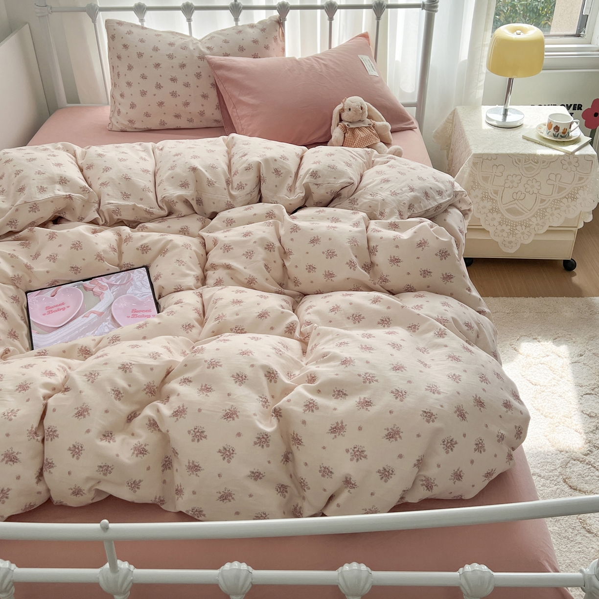 91家纺网 家纺一手货源 找家纺 （总）早晨家纺 2026新款INS博主风混搭小碎花A类全棉双层纱四件套