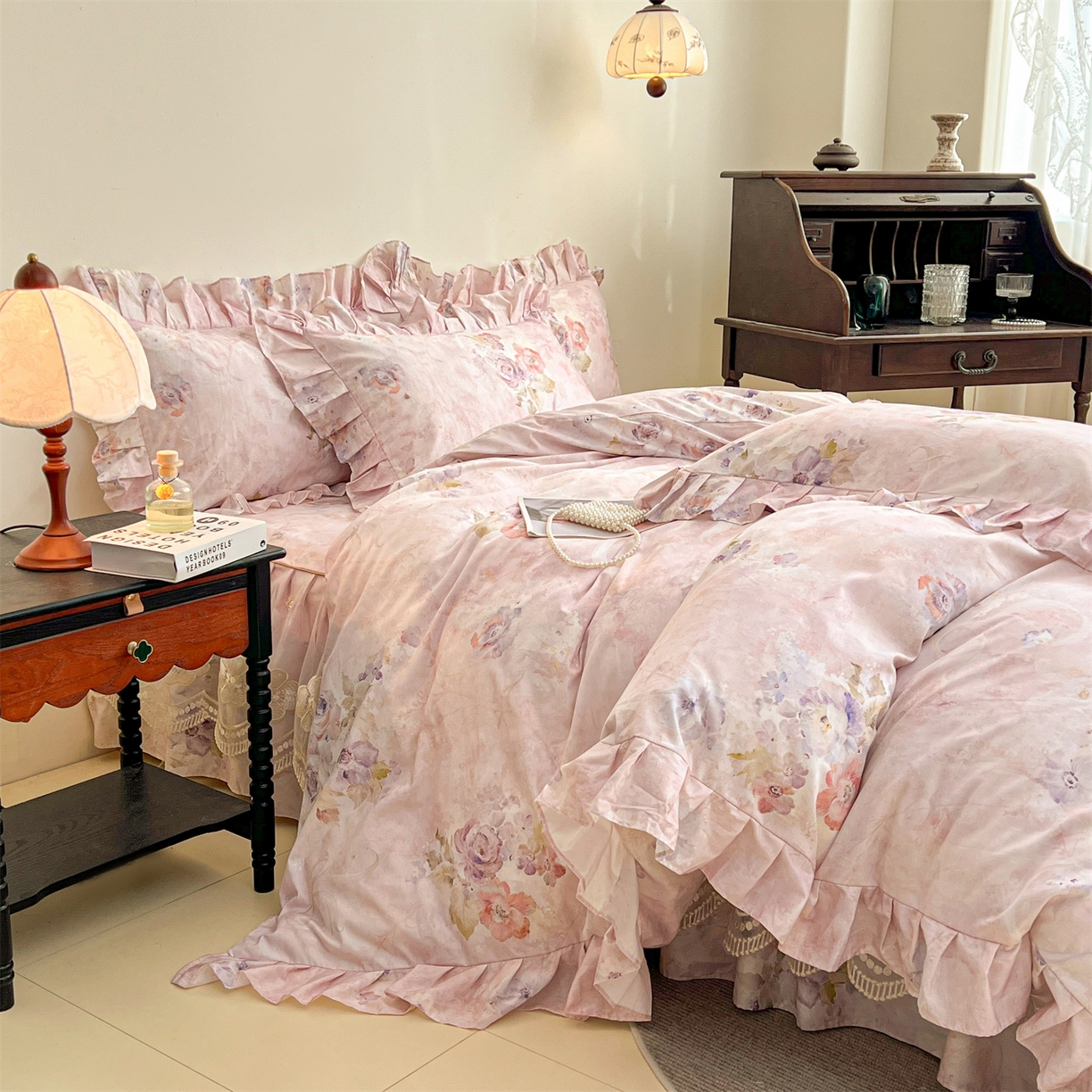 91家纺网 家纺一手货源 找家纺 宜凡家纺 2026新款全棉数码印花单层床裙三四件套①号系列四件套 香雪海