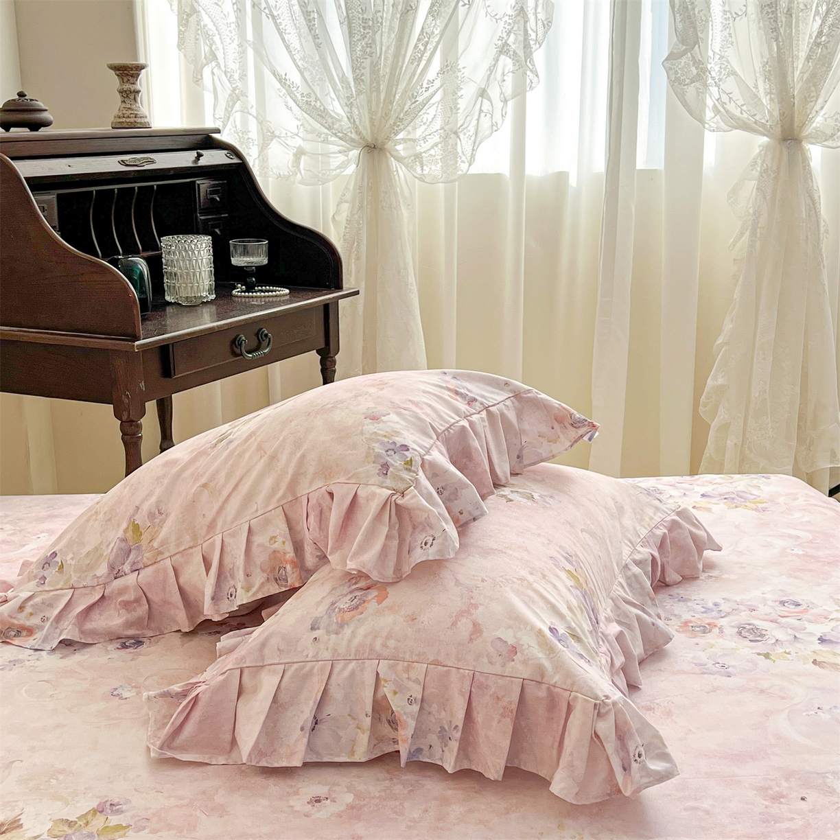 91家纺网 家纺一手货源 找家纺 宜凡家纺 2026新款全棉数码印花单层床裙三四件套①号系列四件套 香雪海