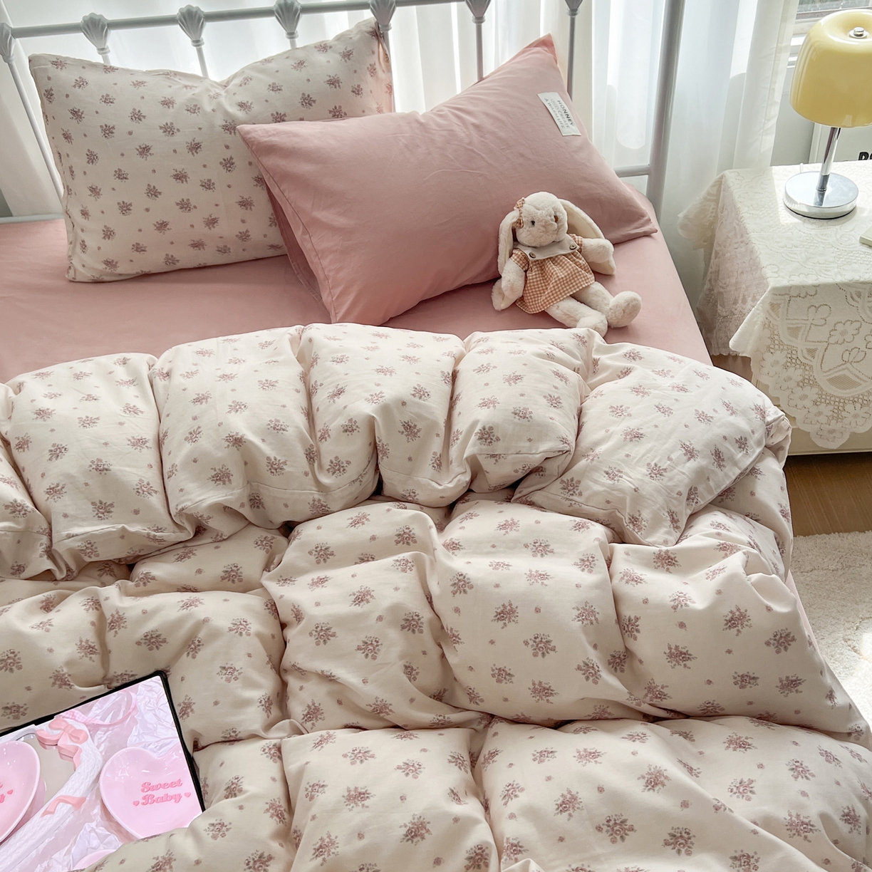 91家纺网 家纺一手货源 找家纺 （总）早晨家纺 2026新款INS博主风混搭小碎花A类全棉双层纱四件套